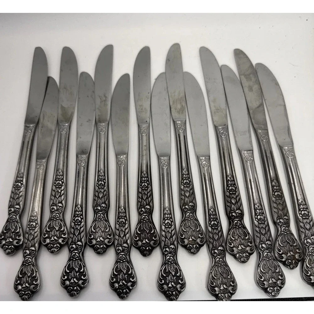 14 -Versailles Stainless Steel Flatware  Japan Rose  Knives Floral Pattern 9